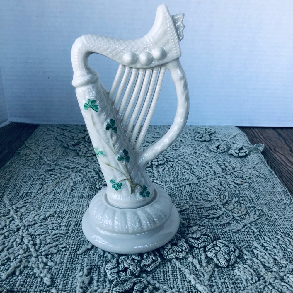 Vintage Belleek Shamrock Embossed Harp